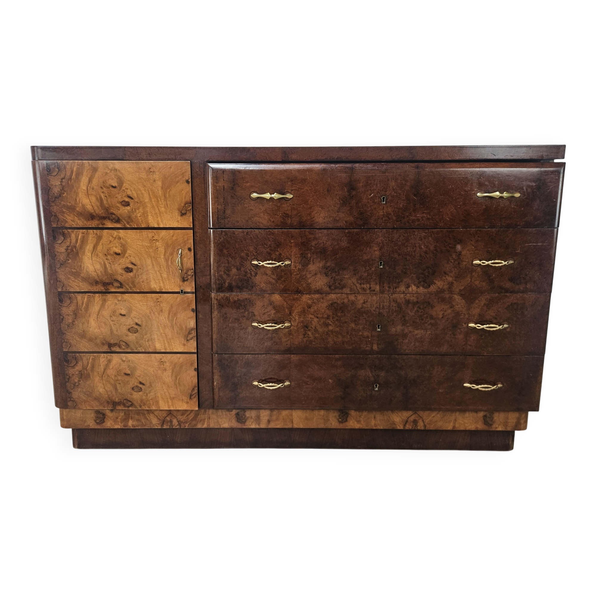 1940s Art Decò sideboard in walnut and blond walnut