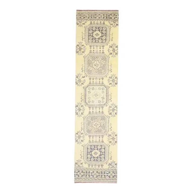 1970s Vintage Turkish Hand-Knotted Wool Cotton Orange Runner Rug 85x352