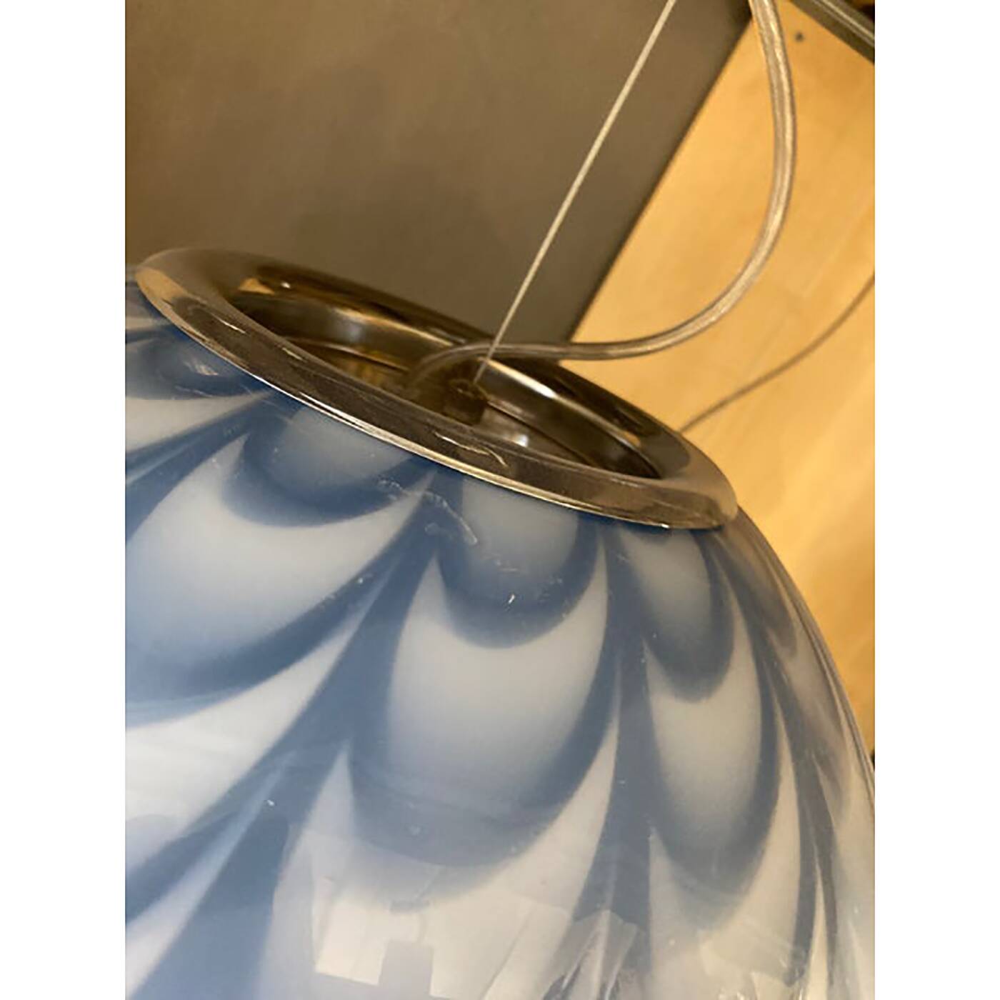 Contemporary Blue and Milky-White Spider Sphere Pendant in Murano Glass