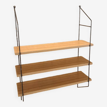 Wall rack with steel holders and light formica shelves, vintage wall system