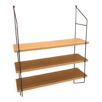 Wall rack with steel holders and light formica shelves, vintage wall system