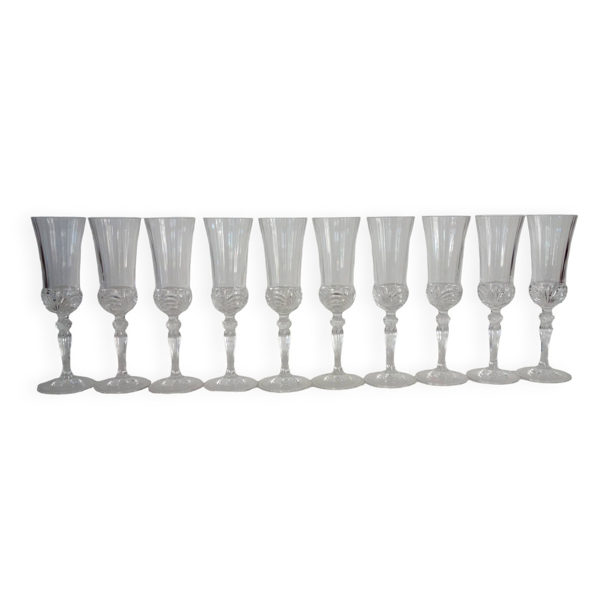10 Royal Crystal Rock RCR champagne flutes 70s/80s