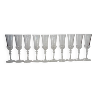 10 Royal Crystal Rock RCR champagne flutes 70s/80s