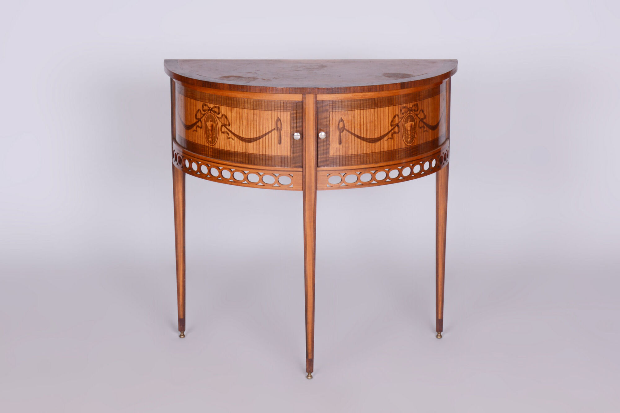 Restored Biedermeier Side Table, Walnut, Maple, Unique Marquetry, France, 1850s