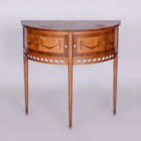 Table d’appoint Biedermeier restaurée, noyer, érable, marqueterie unique, France, années 1850