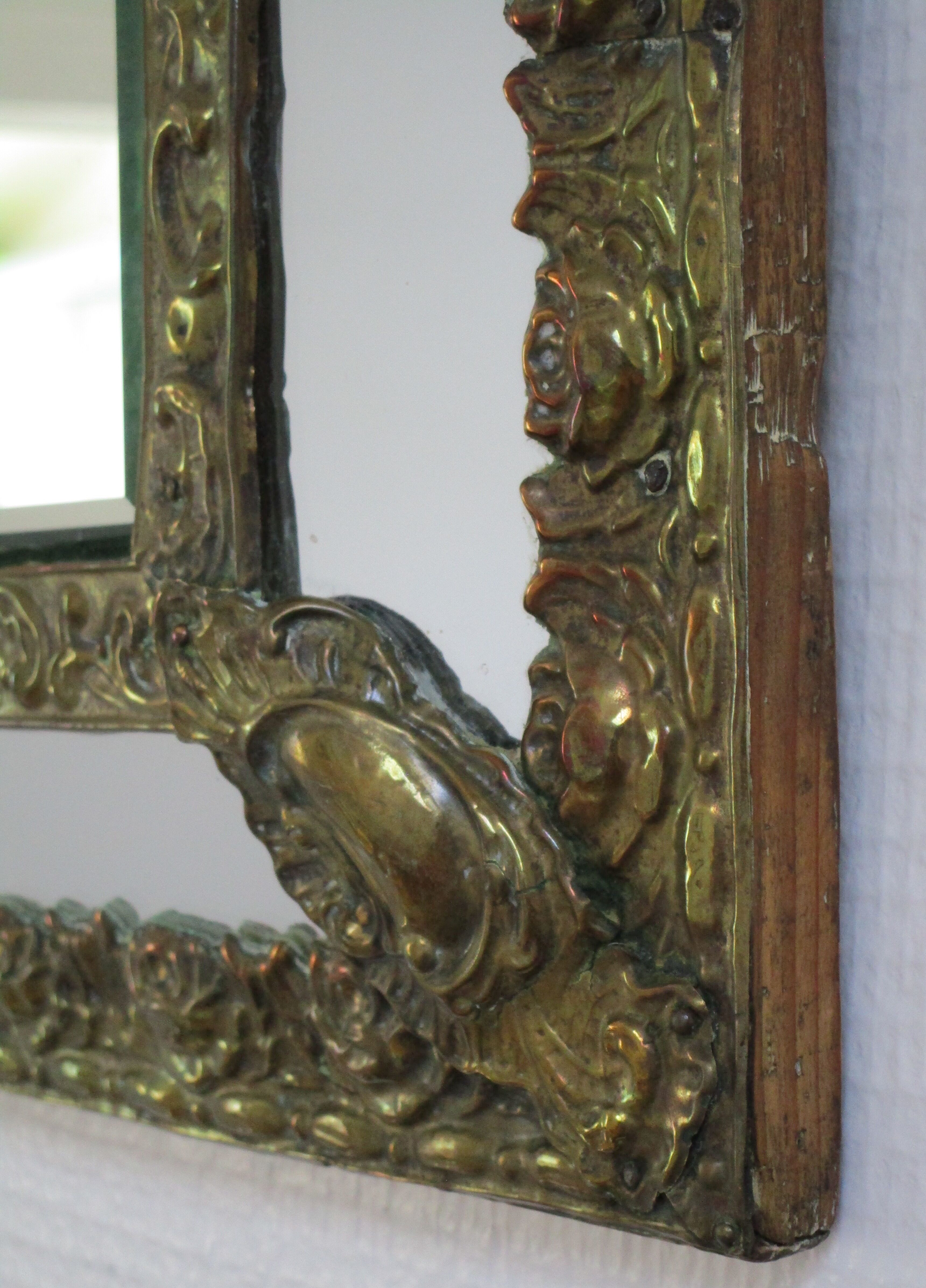 Repulsed brass parecloses mirror early 20th 36 cm x 66 cm