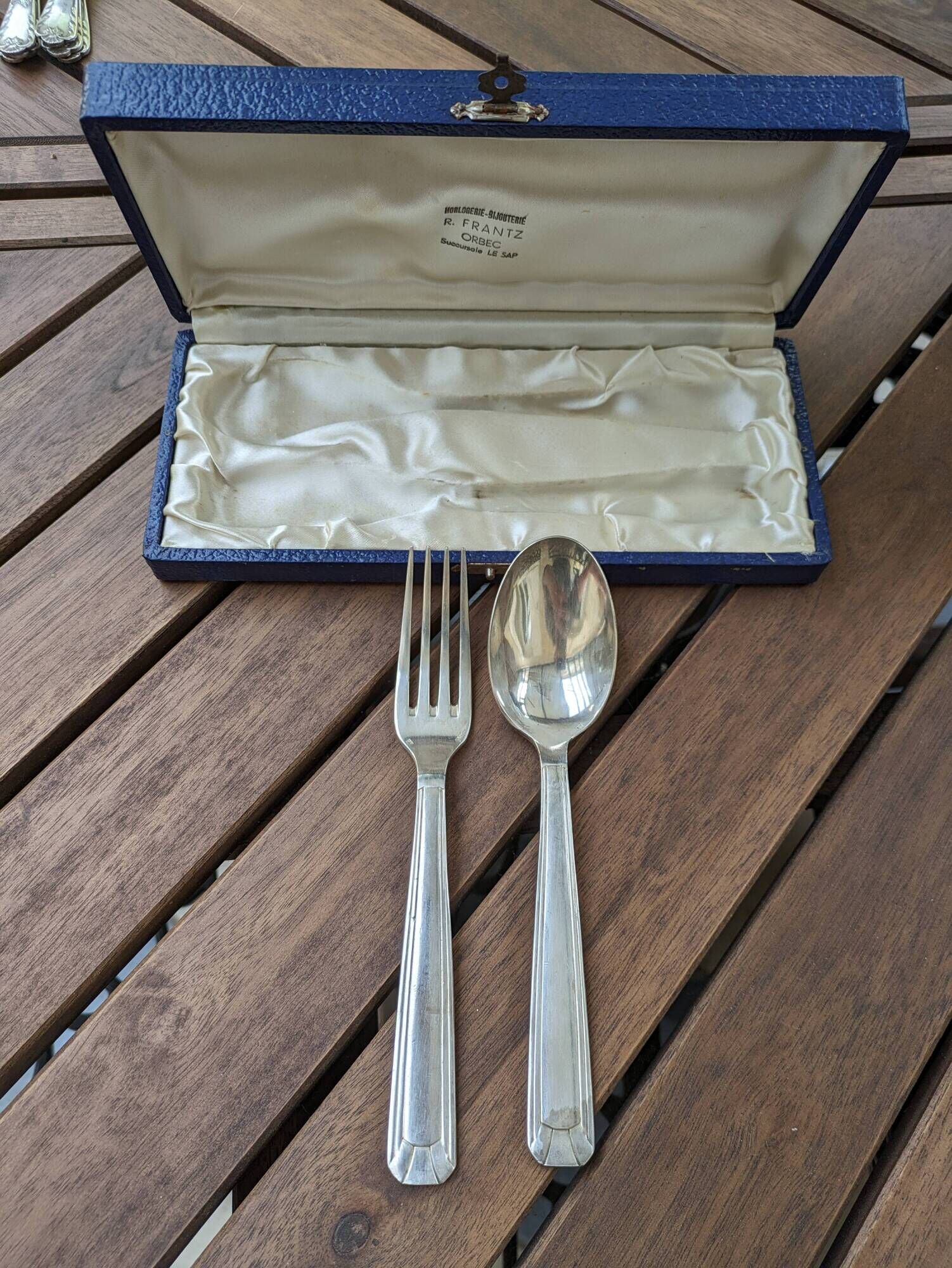 Antique silver plated fork and spoon in box 60g