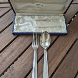 Antique silver plated fork and spoon in box 60g