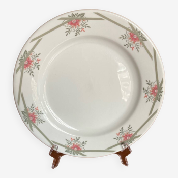 Plat rond porcelaine Limoges Bernardaud frise florale et bâtons