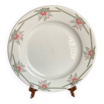 Plat rond porcelaine Limoges Bernardaud frise florale et bâtons