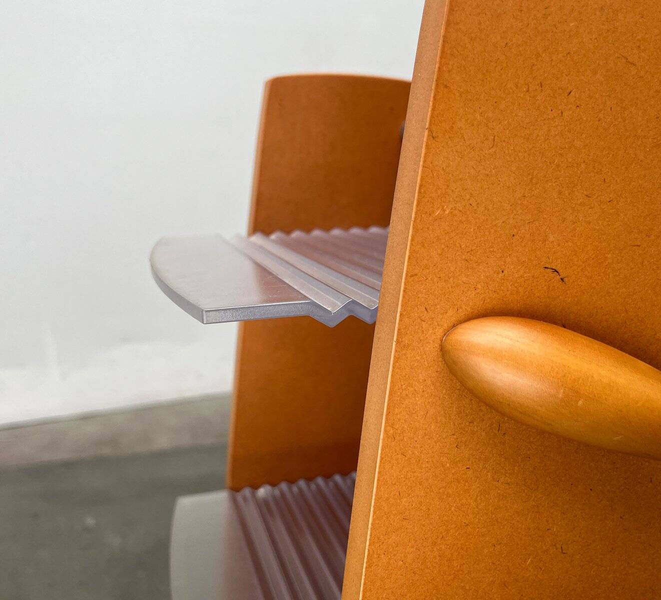 Postmodern CD storage unit in wood, metal, and plastic by Ezech, 1980s.