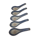5 cuillères asiatiques en porcelaine bleue et blanche