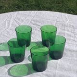 5 glasses in green glass with water or aperitif, made in italy, vintage