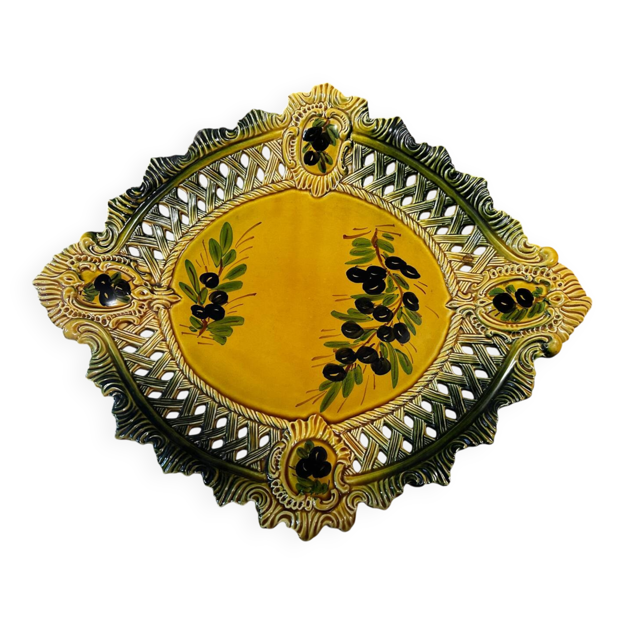 Ceramic plate Vallauris - Pierced decoration Olives - 1950s