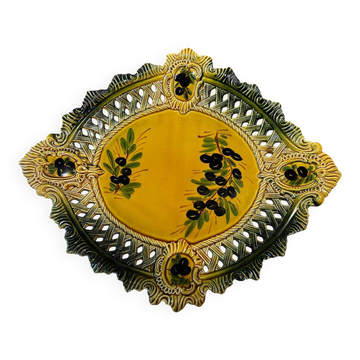 Plat céramique Vallauris- Ajouré decor Olives - Années 50