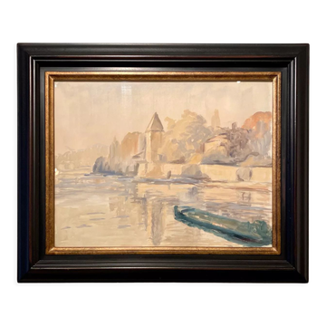 Tableau ancien, bord de Saône, XX siècle