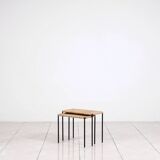 Nesting tables in metal / rattan by Carl Auböck