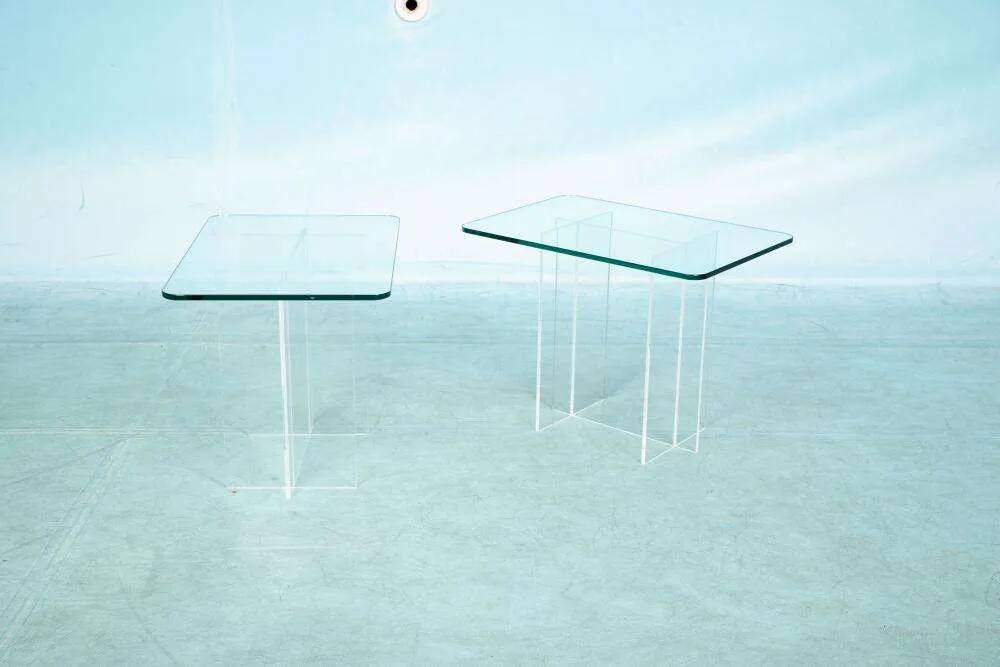 Minimalist side table in glass & acrylic, Memphis style