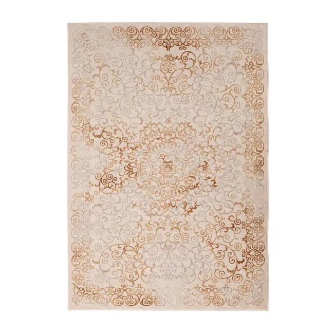 Vintage cream and brown Persian-style carpet in wool.
