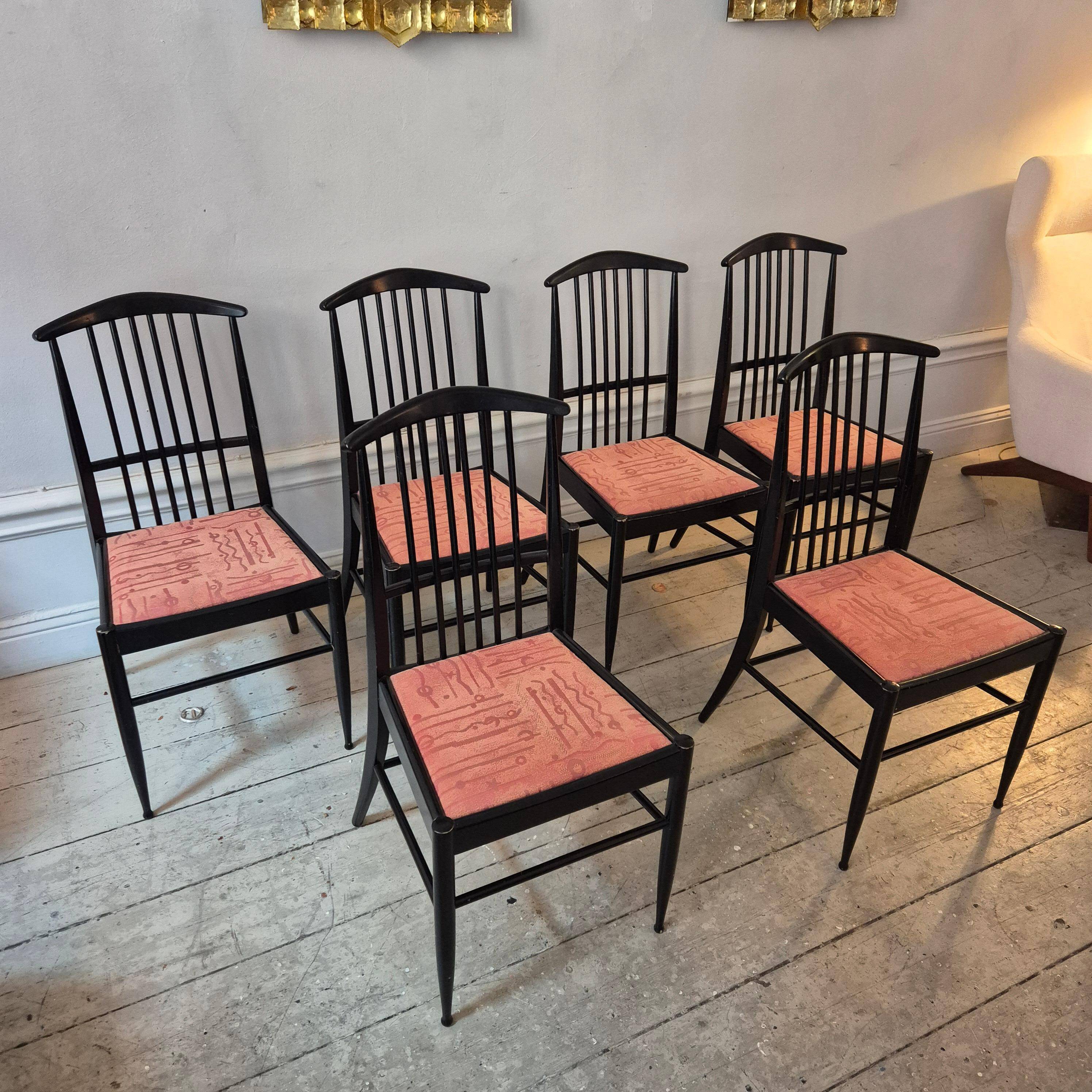 The Modernity, set of six chairs, model Charlotte, black lacquered wood.