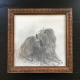 Dog charcoal drawing framed