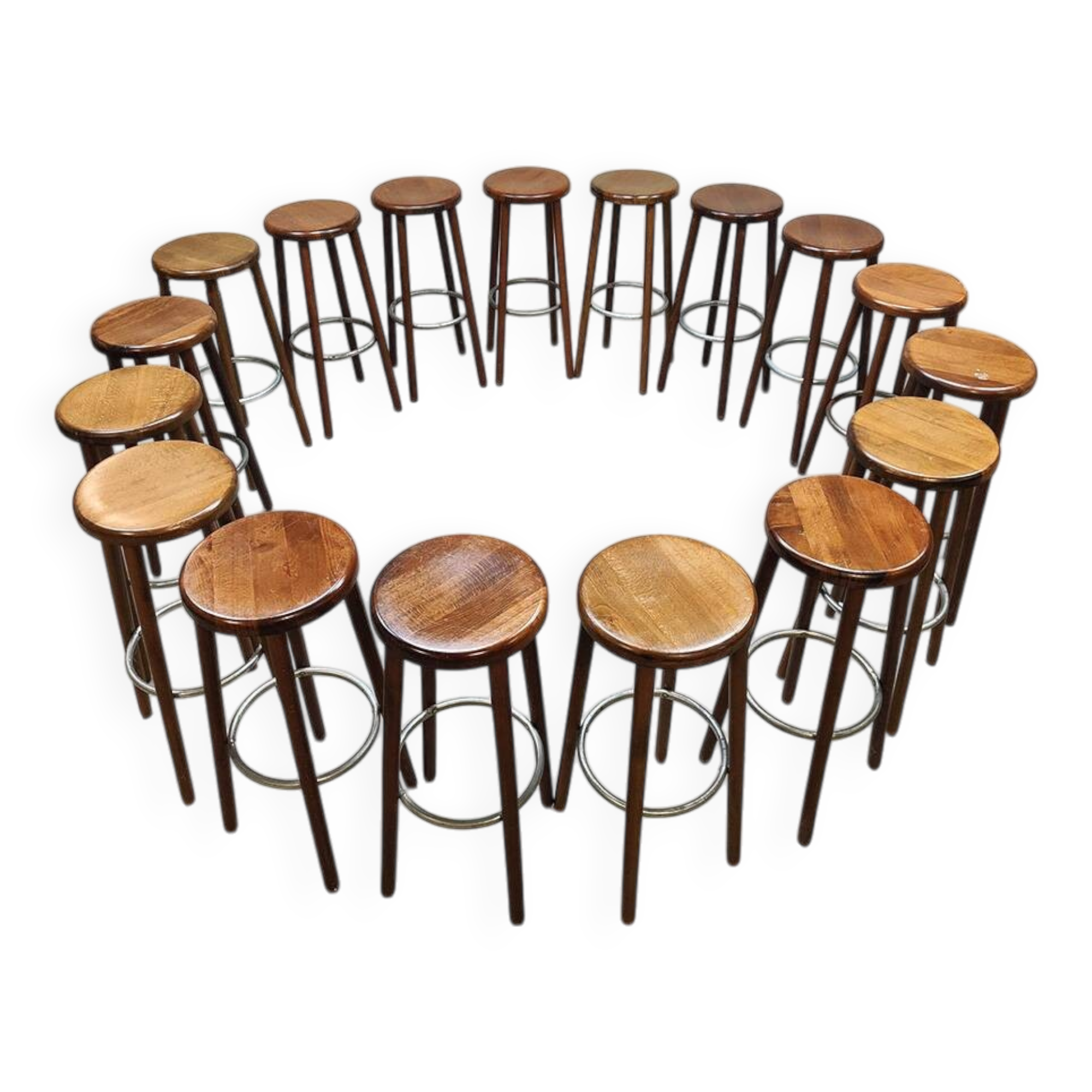 Tabourets de bar vintage en bois français 17x 1970