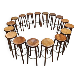 Tabourets de bar vintage en bois français 17x 1970