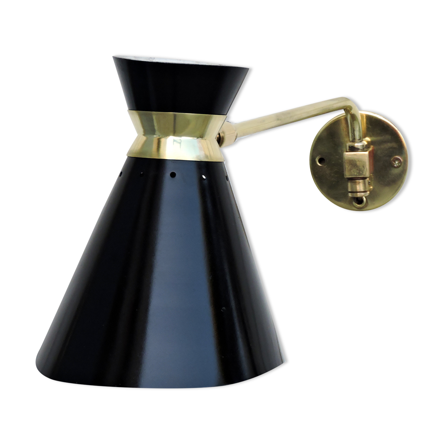 Adjustable stem wall lamp with ball head, diabolo lampshade