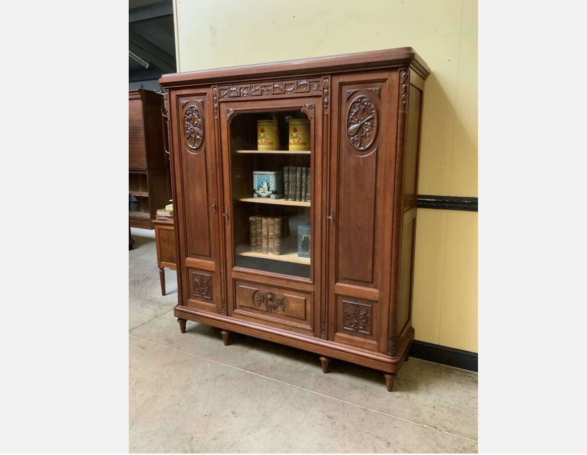 Antique Art Nouveau walnut bookcase
