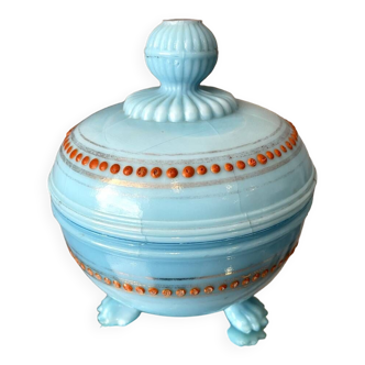 Bonbonniere en opaline bleu ciel et pois orange sv