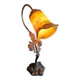 Unsigned wrought iron and tulip lamp (city light)