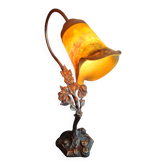 Unsigned wrought iron and tulip lamp (city light)