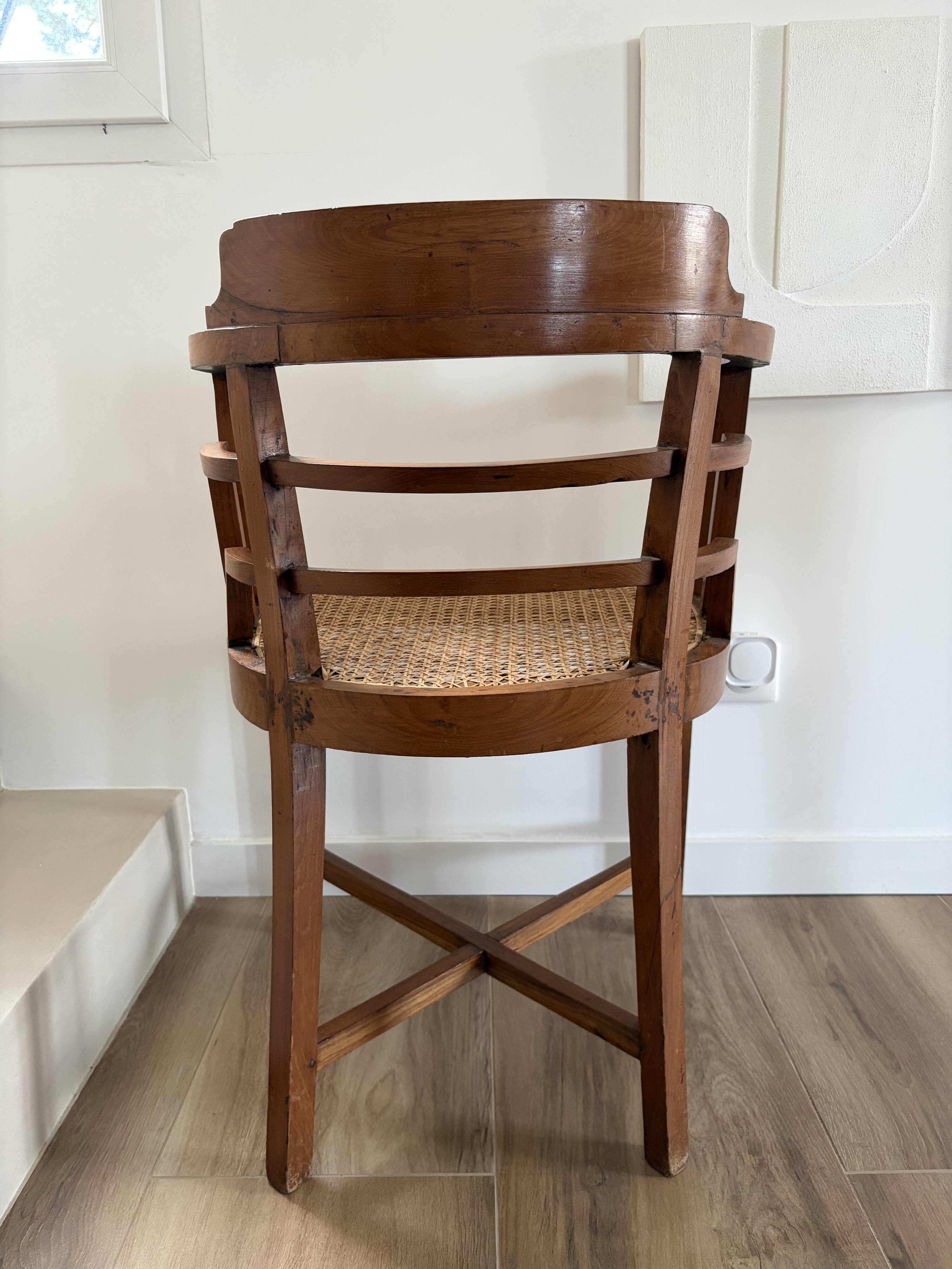 Paquebot office chair in solid teak and caning