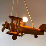 Vintage pine airplane pendant light