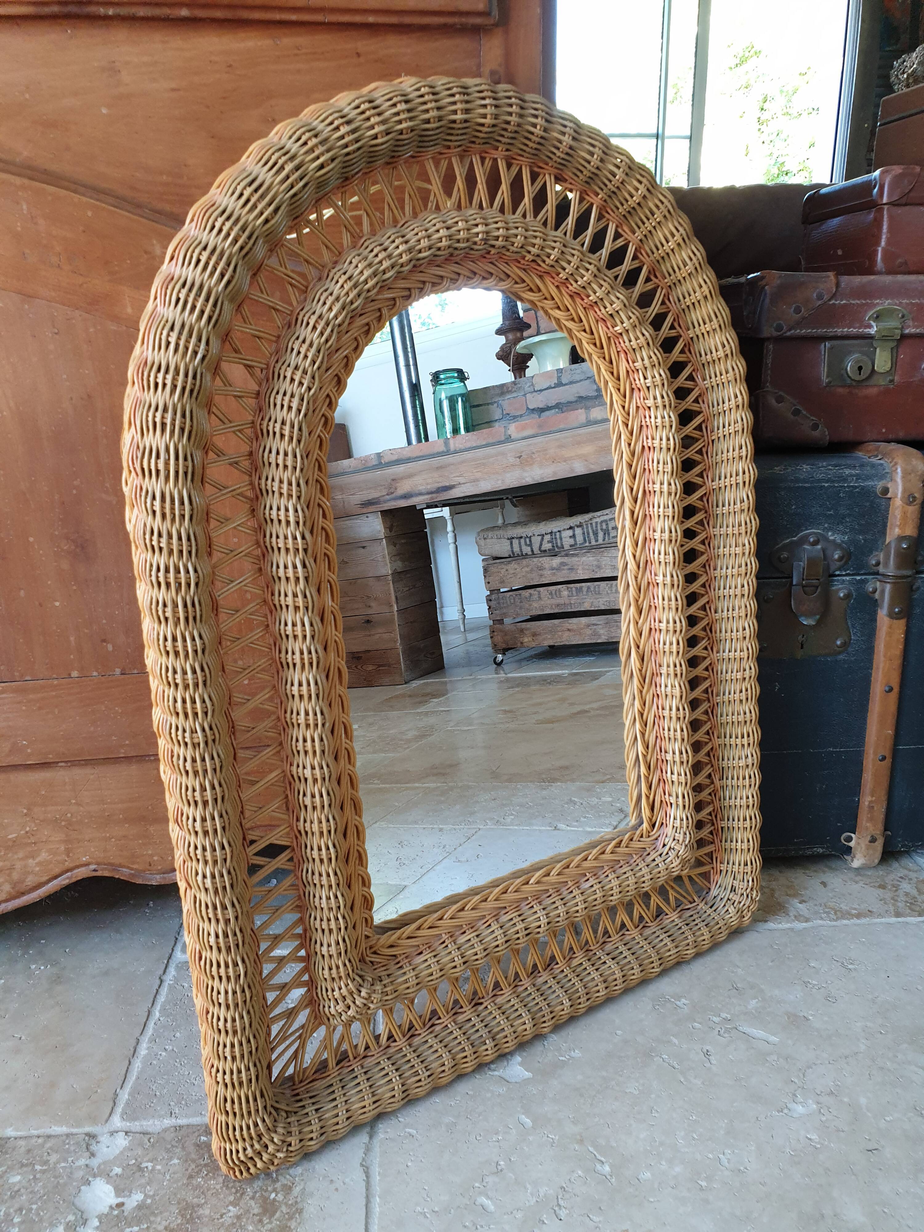Old vintage rattan mirror