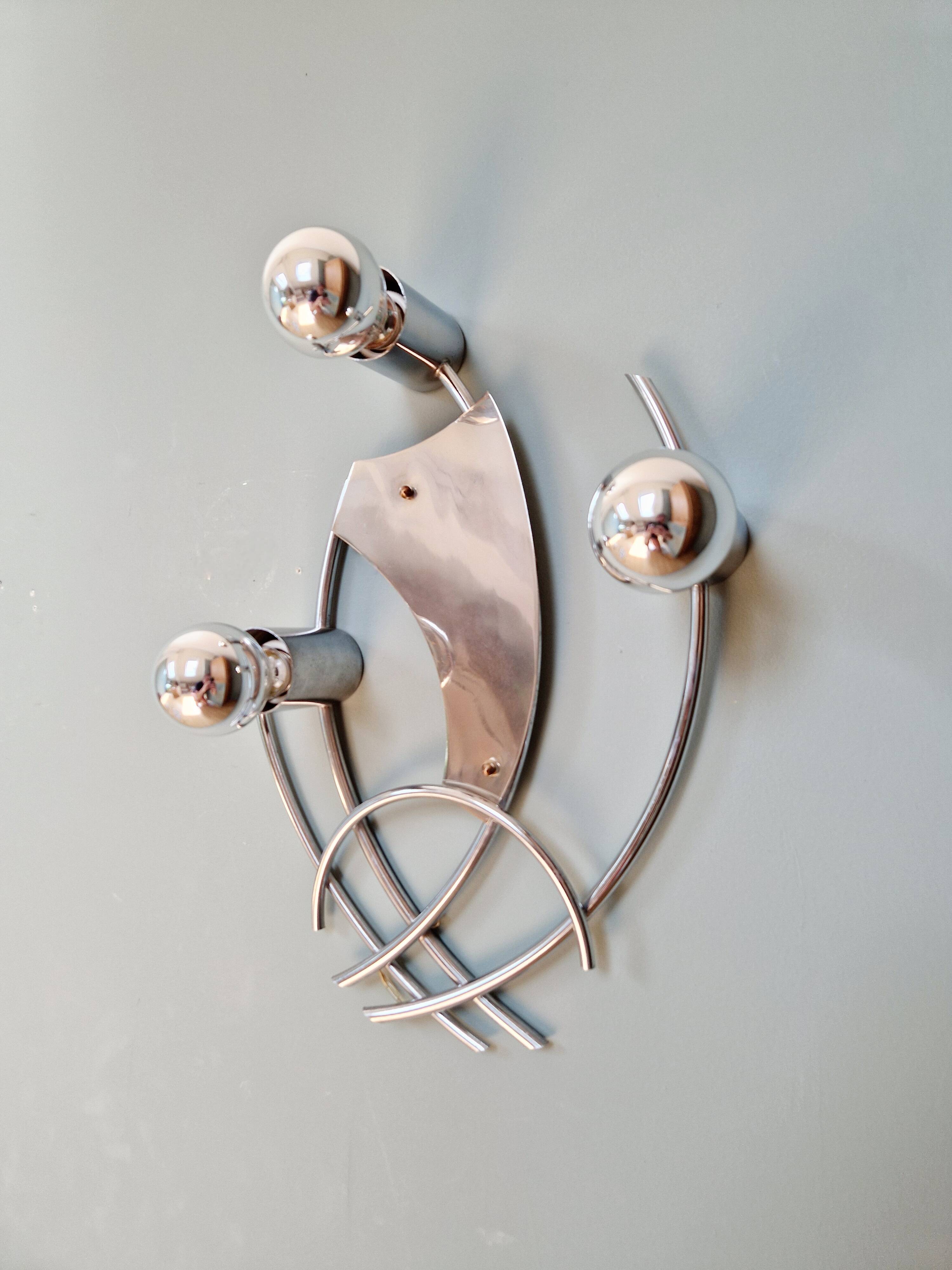 Vintage chrome metal wall light, 70s
