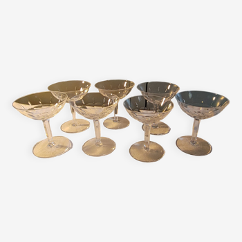 7 Coupes à champagne  - Estampille au tampon Cristal Saint Louis France