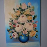 Still life painting bouquet of flowers vintage painted canvas classic decoration bohemian countryside