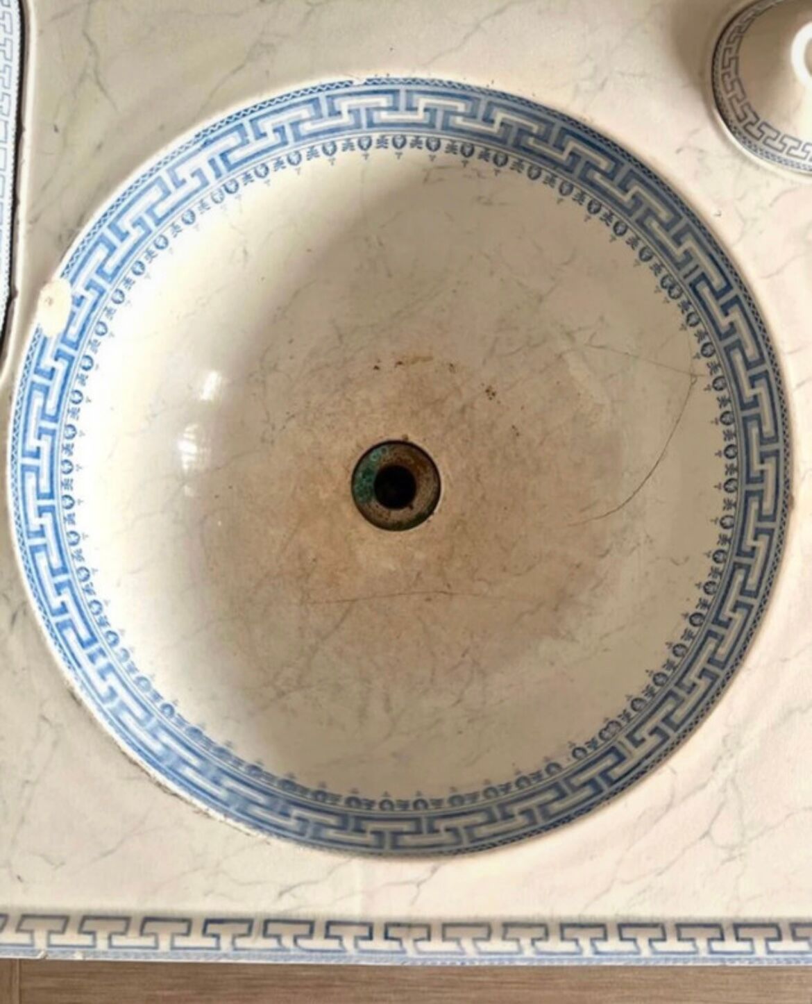 Vintage Blue Decorated Porcelain Washbasin