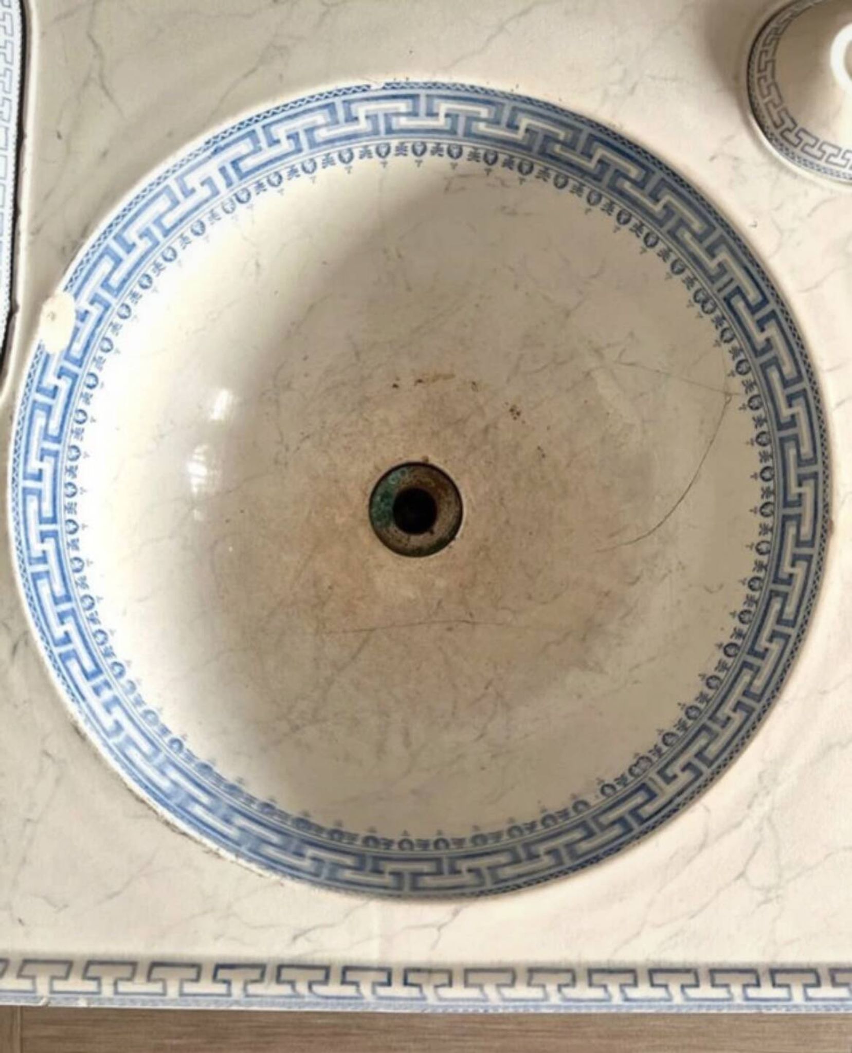 Vintage Blue Decorated Porcelain Washbasin
