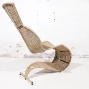 Tom Dixon Bolide rocking chaise in steel and woven seagrass – London, 1991