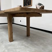 Large farm table from the 60s, in solid oak, with extensions