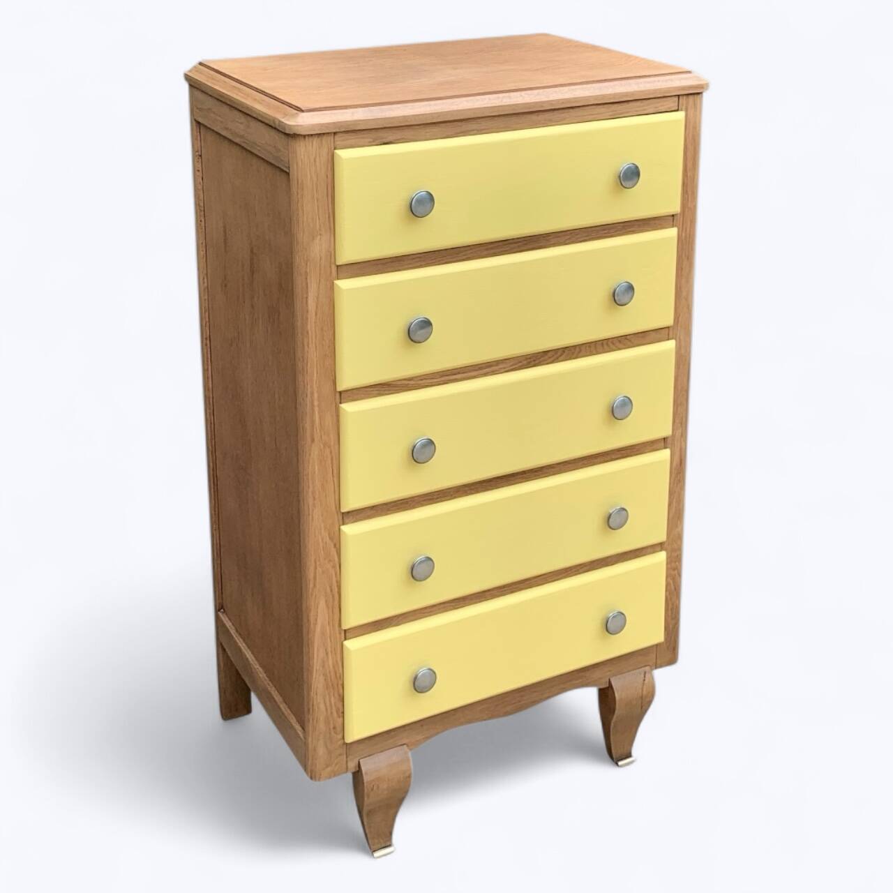 Art Deco chest of drawers in raw oak and yellow
