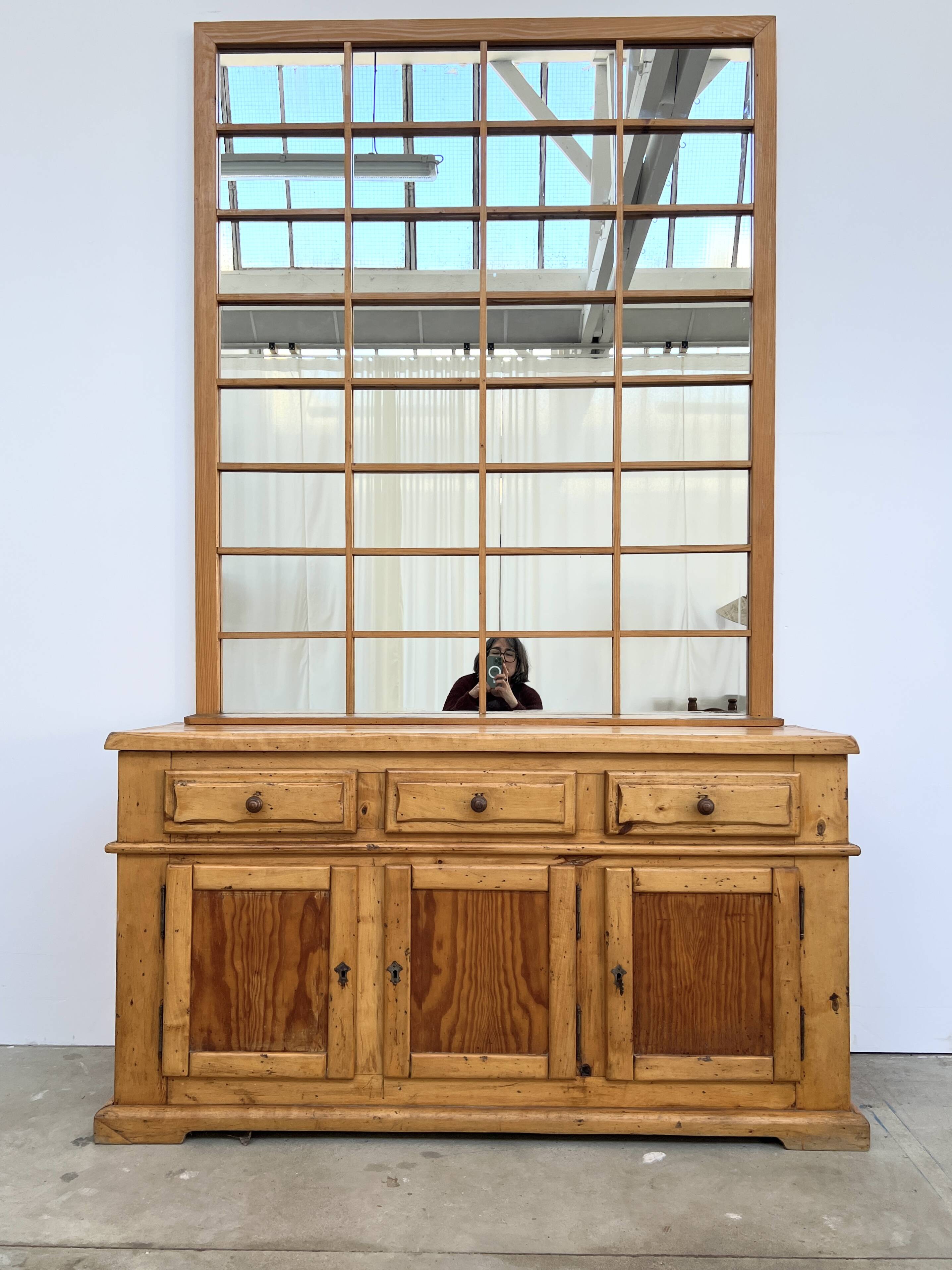 Buffet & Mirror XXL "Workshop Spirit" Set – Patinated Pine