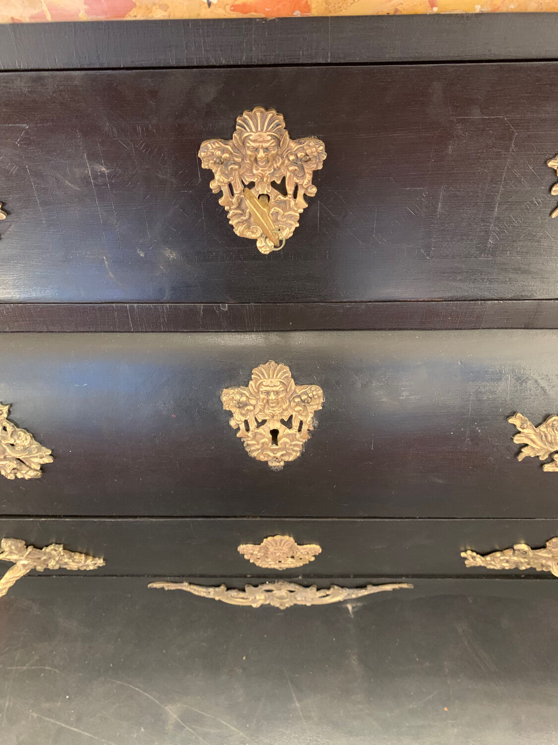 Chest of drawers tomb black patina Louis XV style