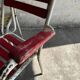 Vintage white metal and lacquered wood garden chairs from the 1970s — set of 3, multicoloured slats.