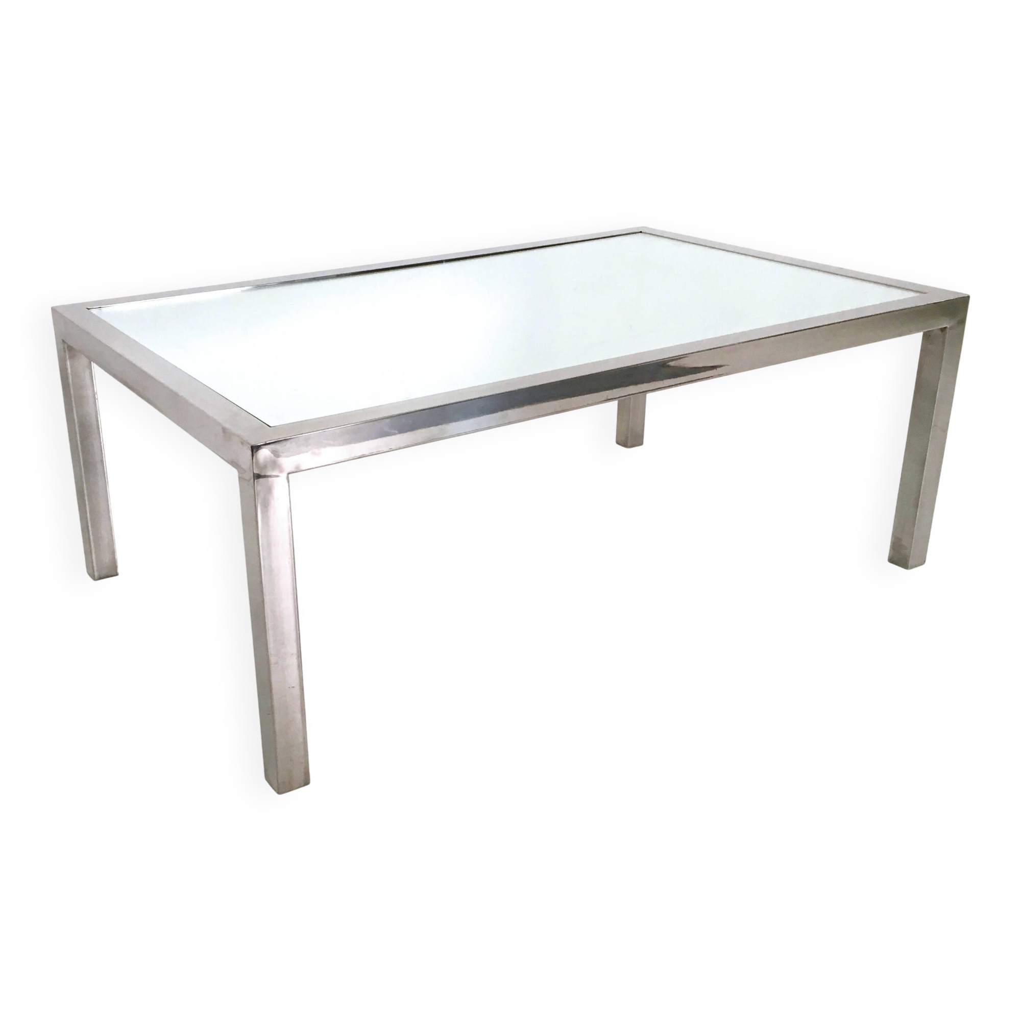 Steel Coffee Table in the Style of Nanda Vigo with a Mirrored Top, Italy
