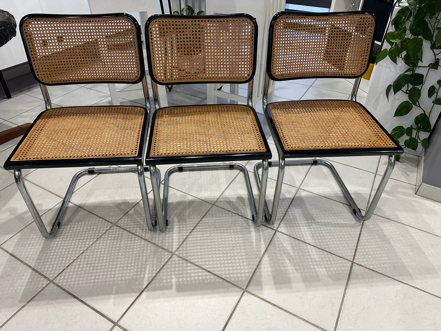 Set of 3 Cesca B32 chairs by Marcel Breuer, 1984.