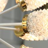 Vintage Sputnik Chandelier: Brass & Textured Glass, Mid-Century Modern Ligh