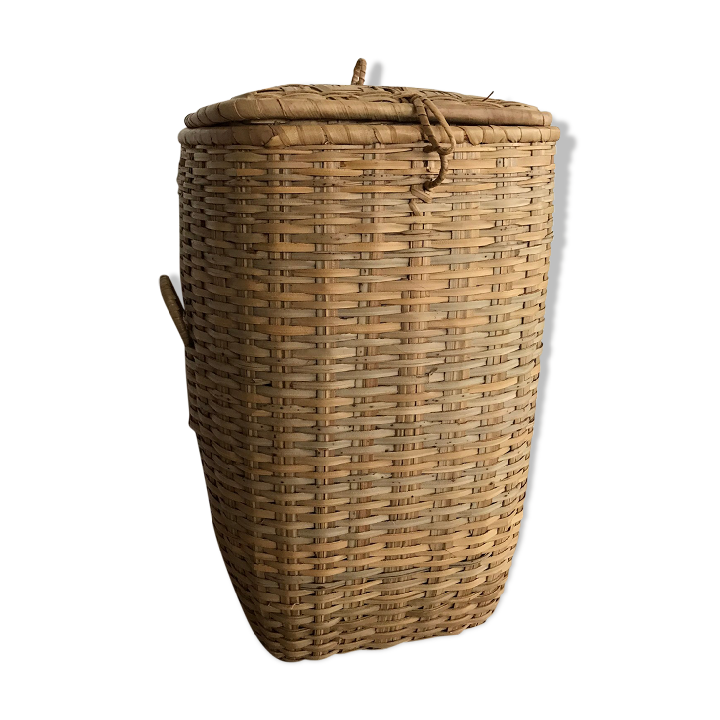 Corbeille à linge en osier bambou vintage avec son couvercle
